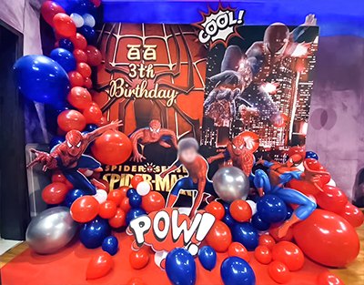 3岁男孩生日派对蜘蛛侠主题气球布置