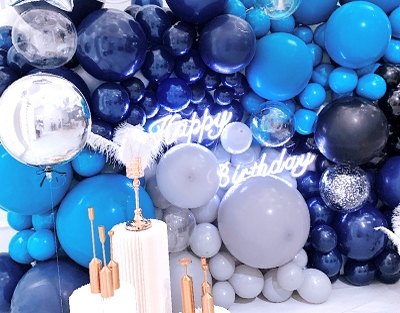 深蓝色系的气球装饰生日背景布置