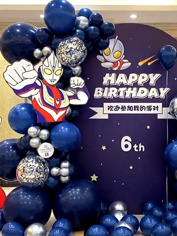 🤖男孩子六岁生日派对奥特曼🐱‍🏍主题气球布置
